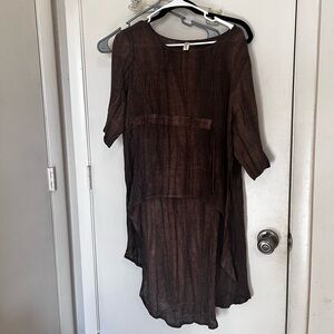 High-Low Linen-like Bohemian Brown Tunic Top